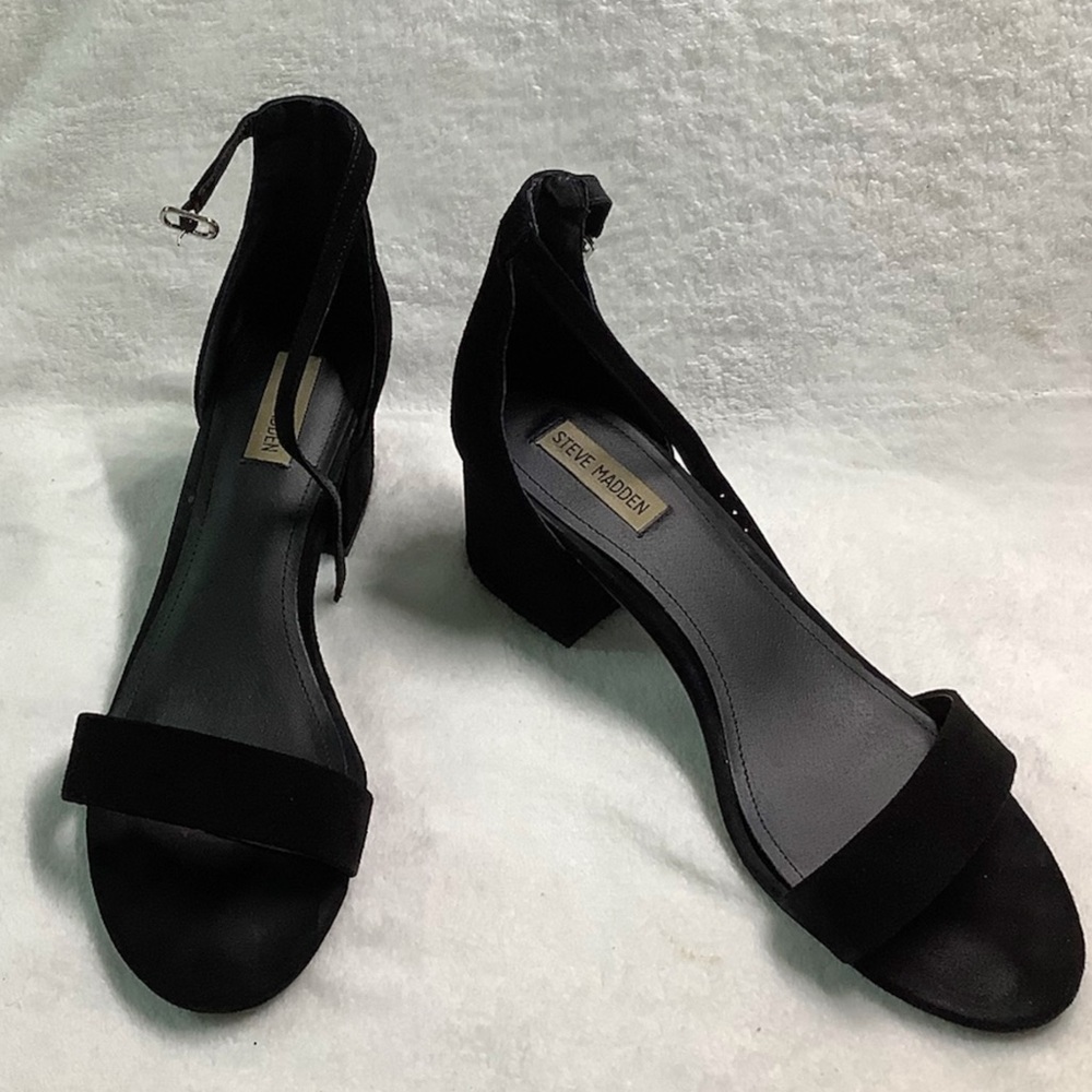 Steve Madden Women's Irenee Two-Piece Block-Heel Sandals Black Suede/ 10